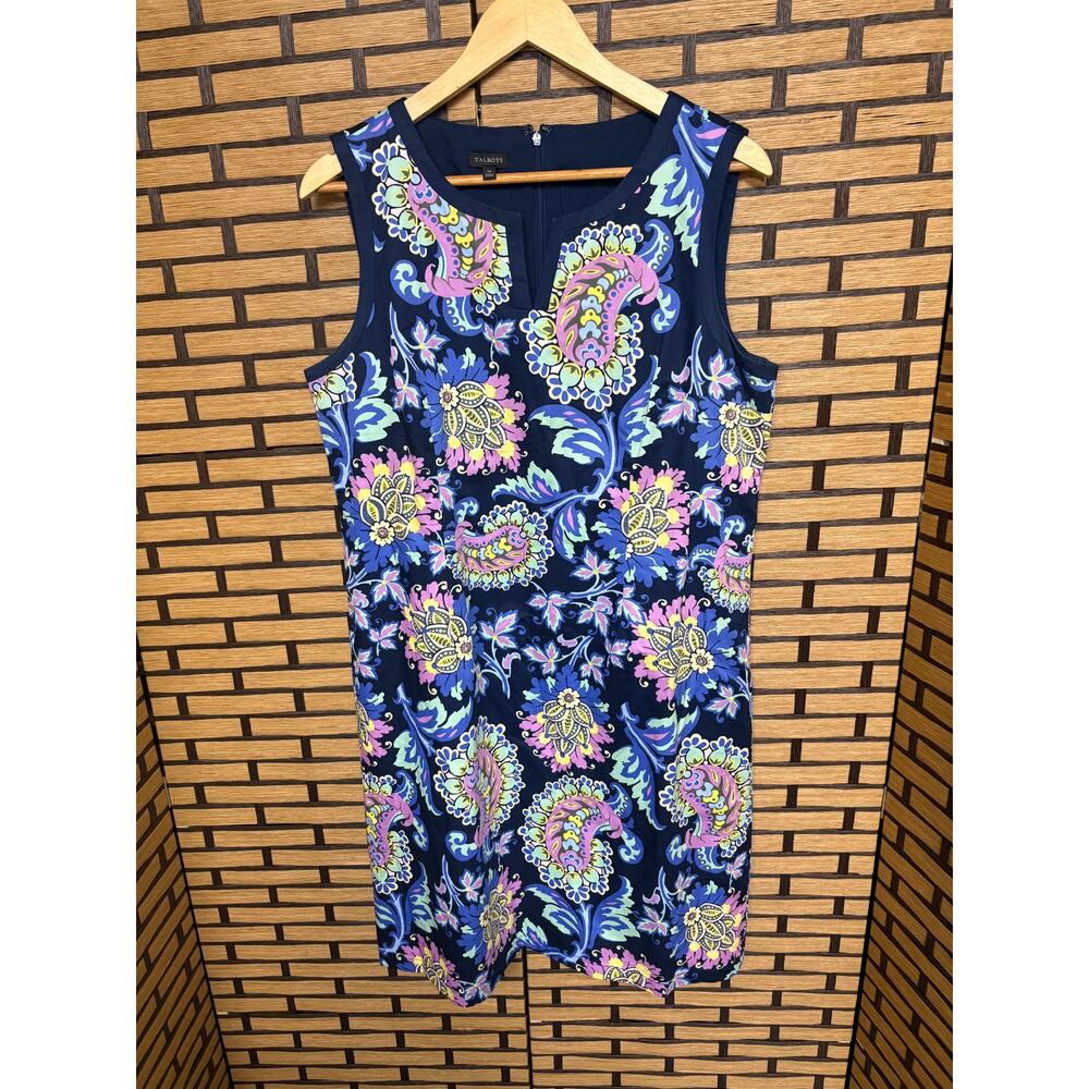 Talbots Blue Floral Cotton Tank Shift Dress Size 14
